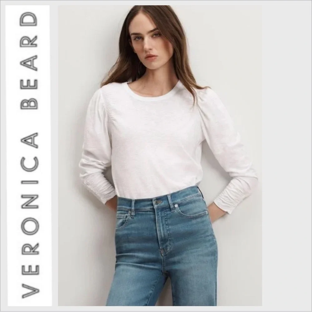NEW VERONICA BEARD Bouvet Smocked Shoulder tee L Pima cotton